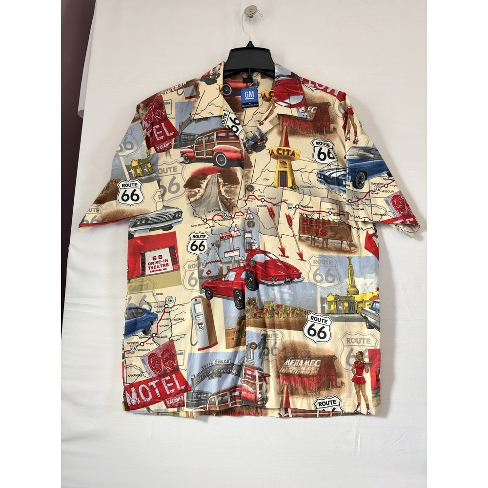 GM by David Carey Men route 66 Button Down Shirt Short Sleeve Cotton Large